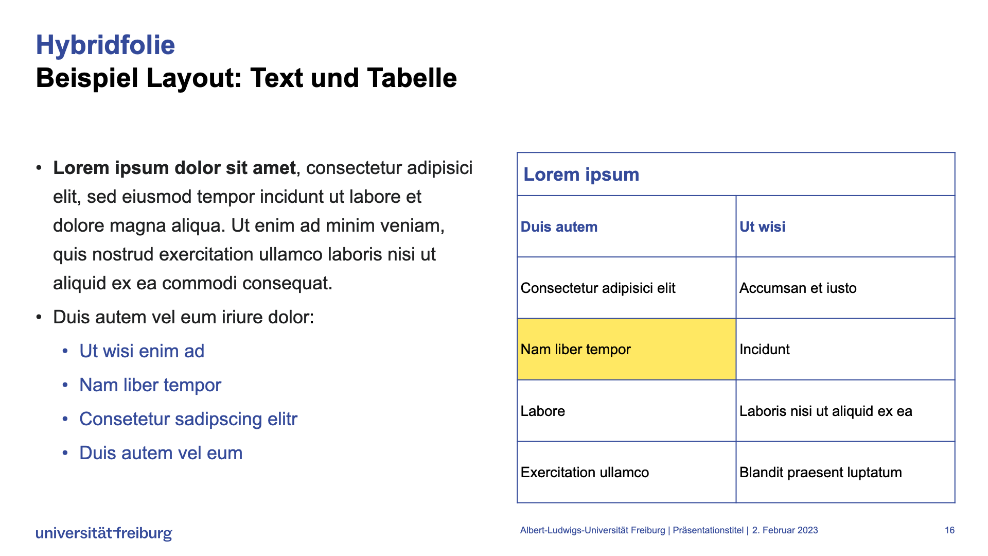 Vorlage Hybridfolie mit Text (rechts) und Tabelle