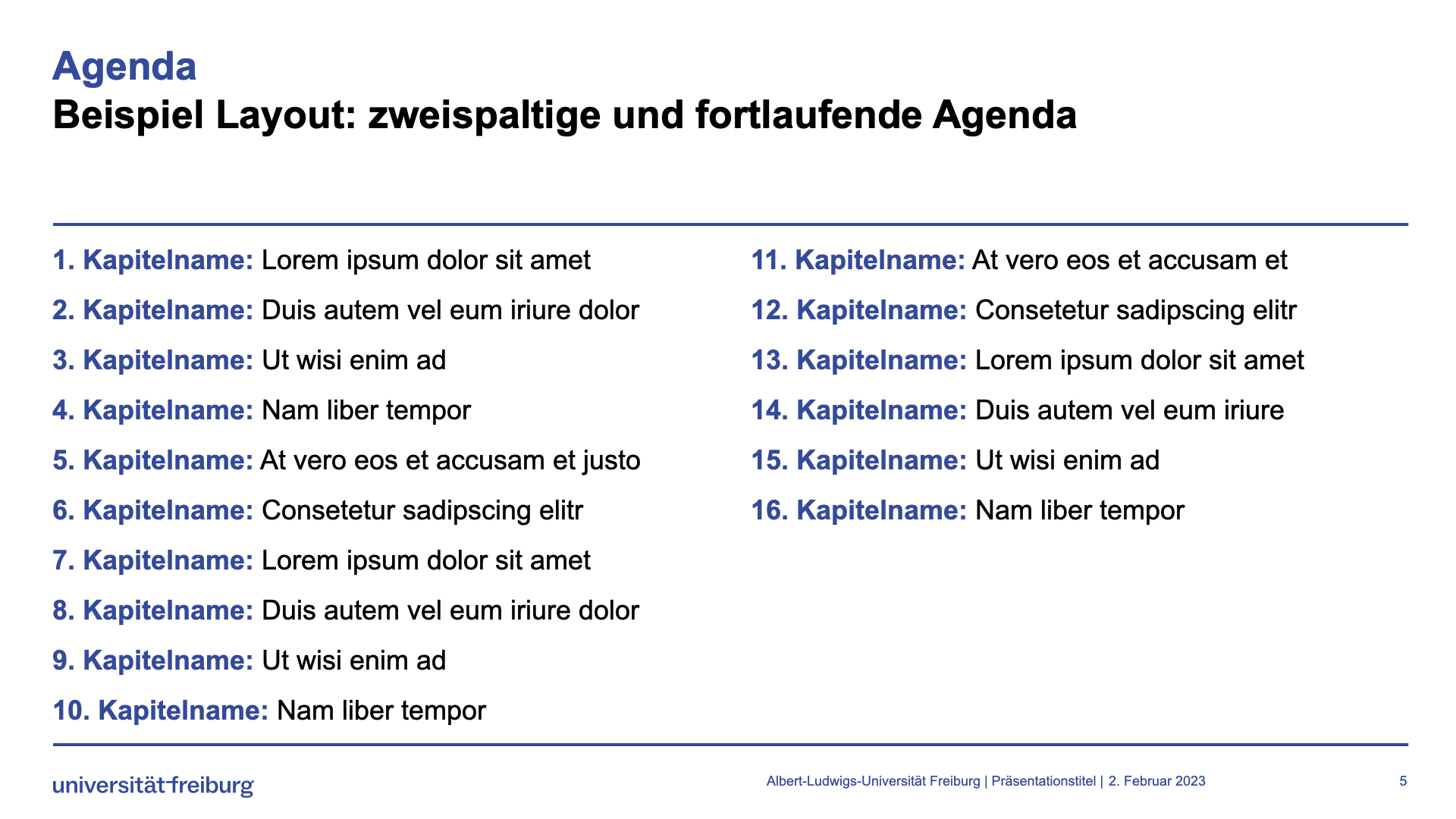 Vorlage mit zweispaltiger Agenda