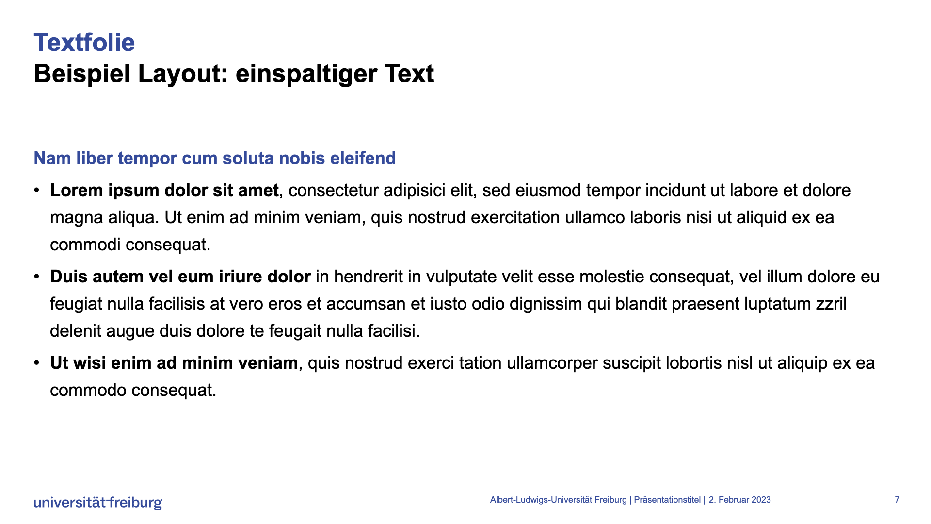 Vorlage Textfolie mit einspaltigem Text