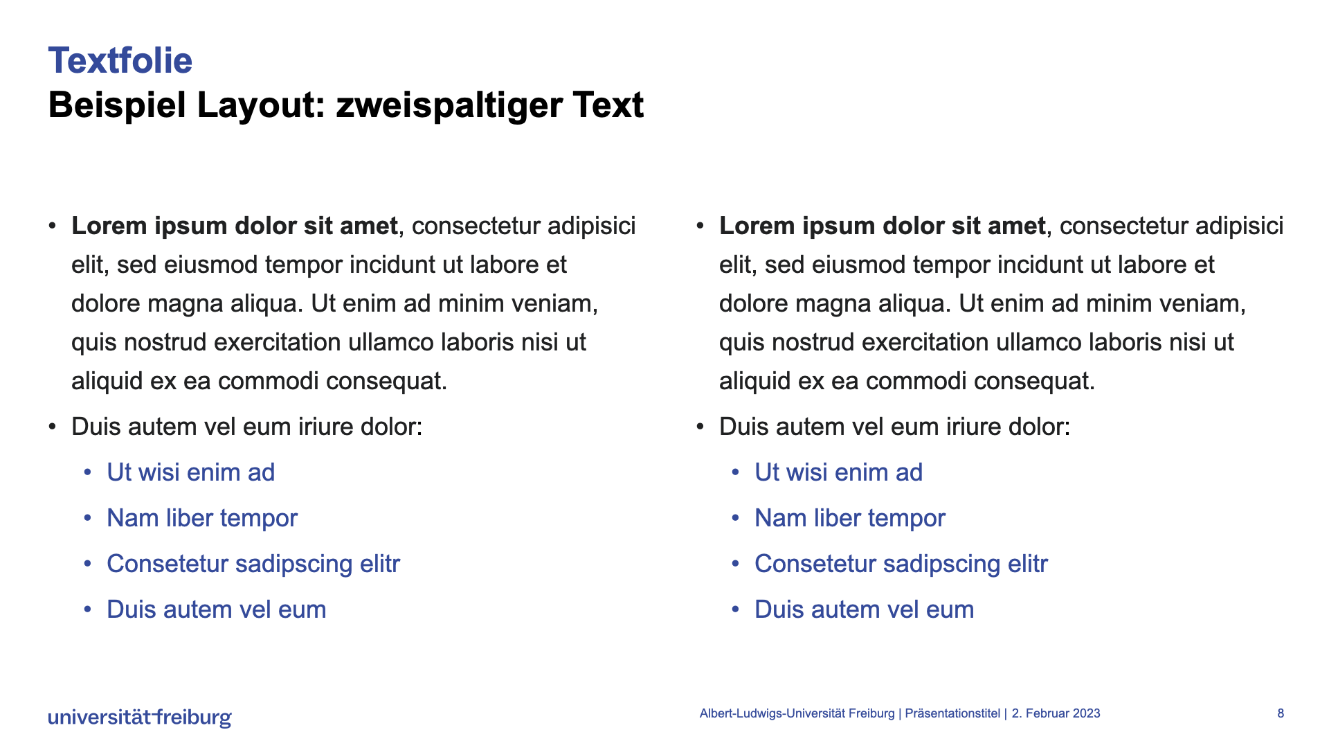 Vorlage Textfolie mit zweispaltigem Text