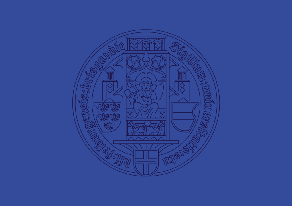 Dunkelblaues Siegel in der Outline-Variante auf blauem Hintergrund