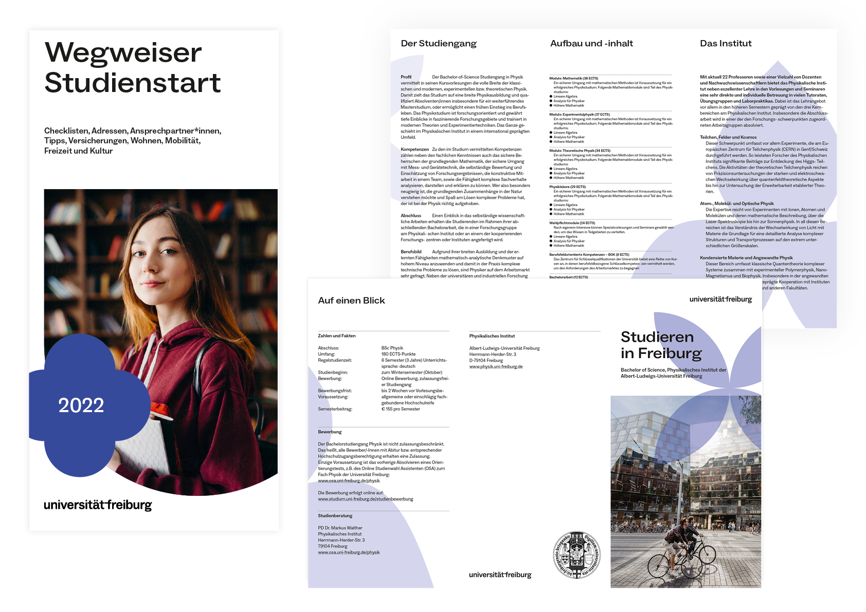 Beispielhafte Publikationsgestaltungen von Flyer und Leporello mit dem 'Quadrant Grid'