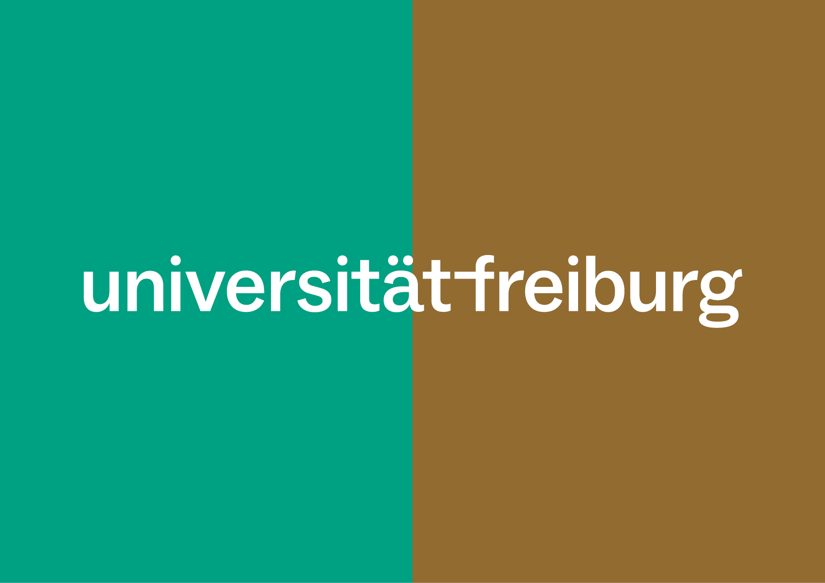 Weiße Wortmarke der Universität auf dunklen Zusatzfarben (grün und braun)