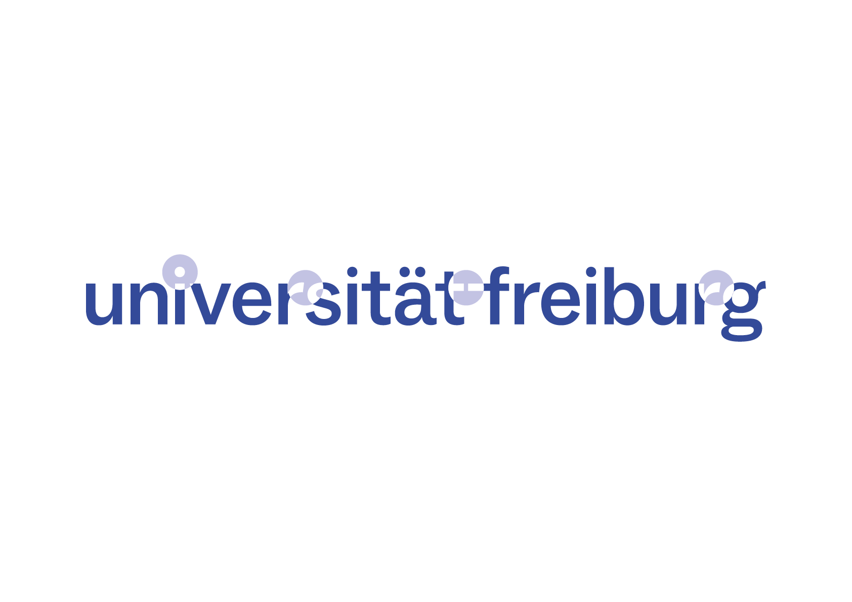 Blaue Wortmarke der Universität auf weißem Hintergrund mit ihren formalen Besonderheiten