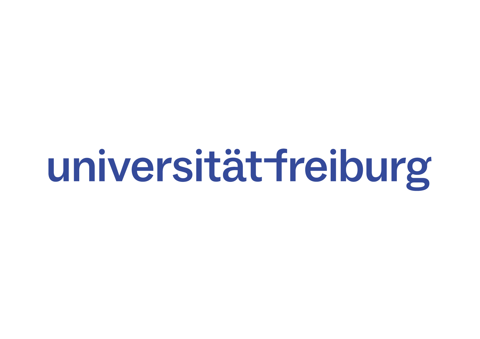 Blaue Wortmarke der Universität auf weißem Hintergrund