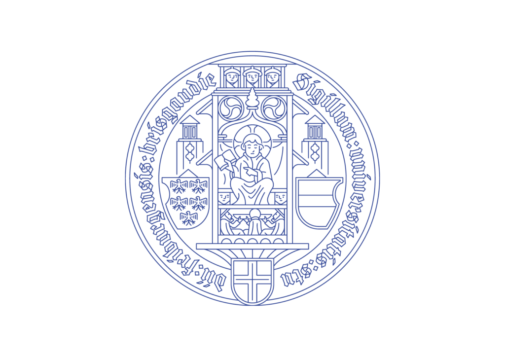 Blaues Siegel in der Outline-Variante auf weißem Hintergrund